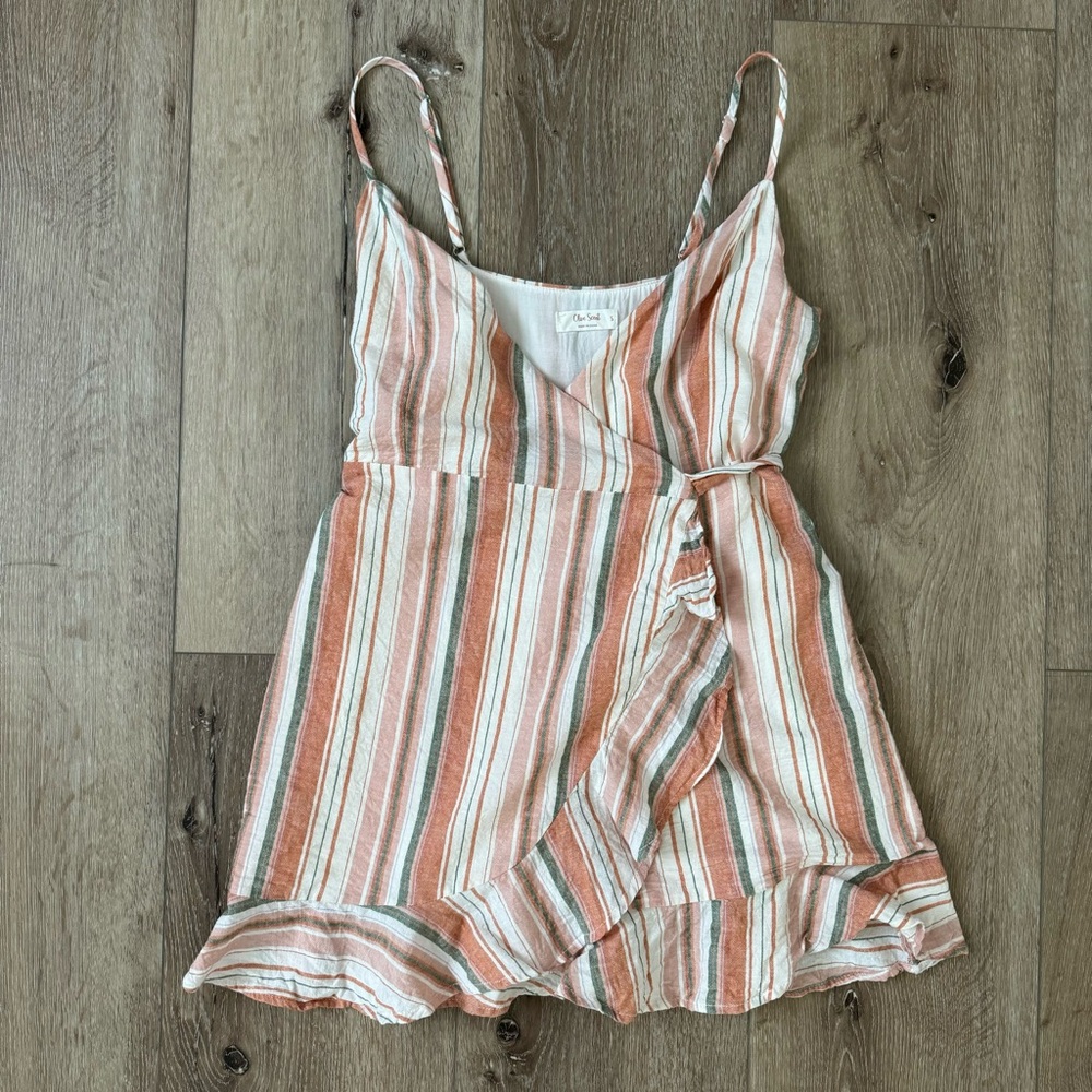NWOT OLIVE SCENT Wrap Dress Cotton Striped Mini Size Small